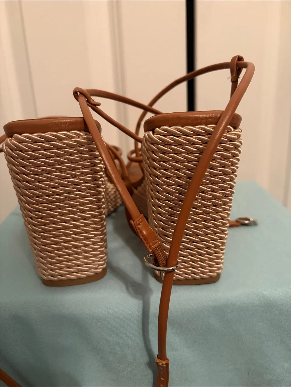 Marc Fisher Tan Leather Strappy Wedge Sandals